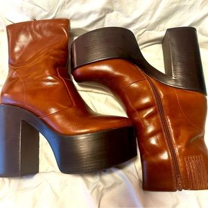 Jefferey Campbell brown leather platform boot.